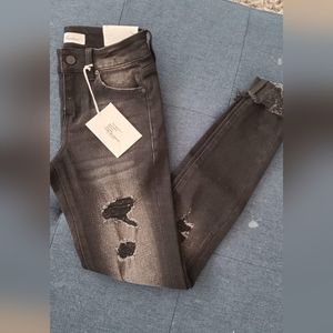 Kancan True Black Mid-Rise Super Skinny Distressed (no thru holes)